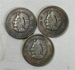 (3) 1948 5 PESOS SILVER COINS