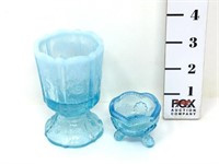 Blue Opalescent Toothpick Holder & Mini Dish