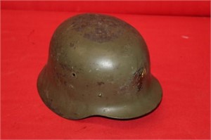 Olive Green German Helmet /w Metal Cross