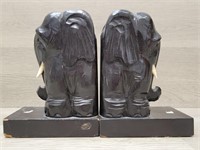 Carved Wood Elephant Bookends