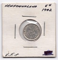 1942 Newfoundland 5 Cents Silver Coin
