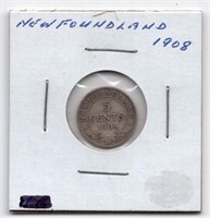 1908 Newfoundland 5 Cents Silver Coin