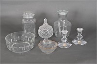 Val S'Lambert Cristal Candle Holders, Candy Jar,