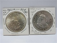 2 South Africa 50c Silver Coins