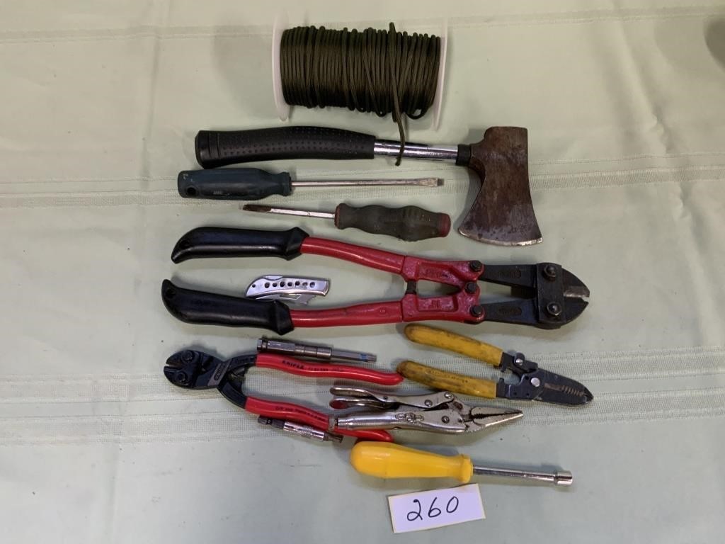 Hatchet, bolt cutters etc.