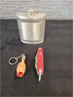 Swiss Army Knife, Flask and Keychain