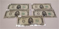 (5) $5 FRN 1934, 1934 A,B,C,D