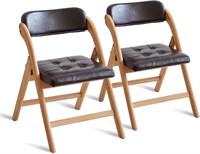 ALeesing PU Folding Chairs, Set of 2 (Brown)