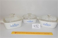 Set of 3 Corningware Casseroles w/Lids