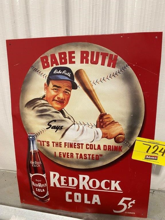 NOVELTY METAL BABE RUTH RED ROCK COLA SIGN