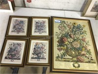 5 framed floral pictures