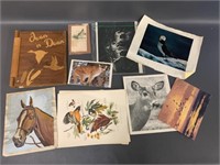 Group vintage wildlife, animal prints, birds, fish