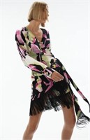H&M Fringe-trimmed Satin Wrap Dress XS