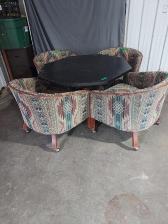 Card Table with Rolling Chairs, Material Worn on