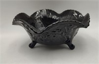 Black Ruffled Glass Footed Bowl