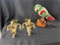 2 Brass Candle Sconces with Parrot