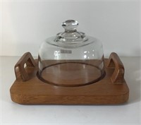 TEAK TRAY AND GLASS DOME