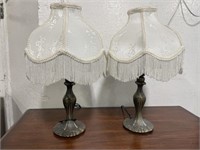Pair of Lamps with fringe shade, 16 " tall