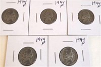 5 - 1944 P Jefferson Silver War Nickels