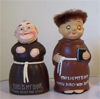 2 Vintage Ceramic Monk Coin Banks Taller One 7