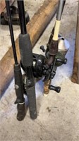 Four vintage fishing reels and rods