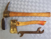 WWI pick, US hatchet, Rock Island wrench