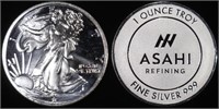 (2) 1 OZ .999 SILV ROUNDS, WALKING LIBERTY & ASAHI