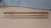 VINTAGE BAMBOO FISHING POLE W/CARRY CASE/HOLDER