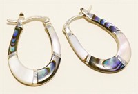 .75" Abalone & Sterling Silver Hoop Earrings 3g