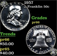 Proof 1957 Franklin Half Dollar 50c Grades GEM+ Pr