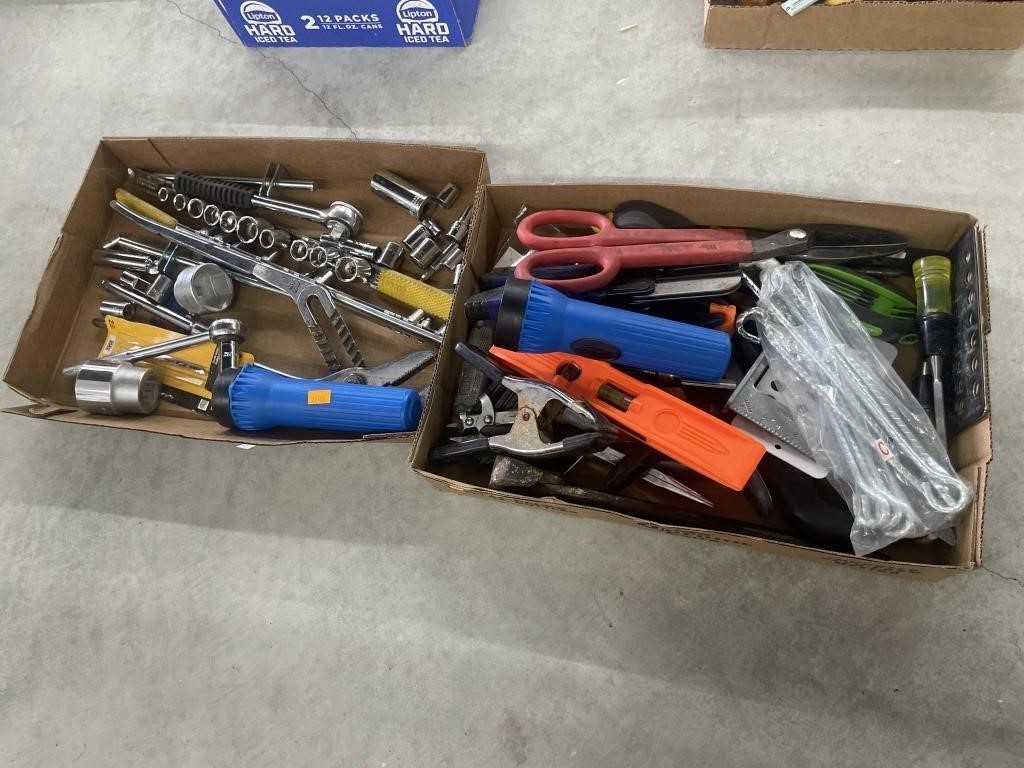 Sockets, ratchets, flashlights, misc tools