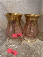 2PC FINE GILT ENAMELED CRANBERRY GLASS VASES NOTE