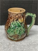 VINTAGE MAJOLICA CREAM PITCHER WITH LEAVES AND