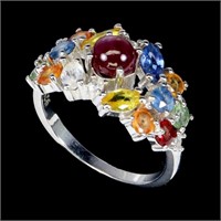 Natural Round Ruby Sapphire White Topaz Ring