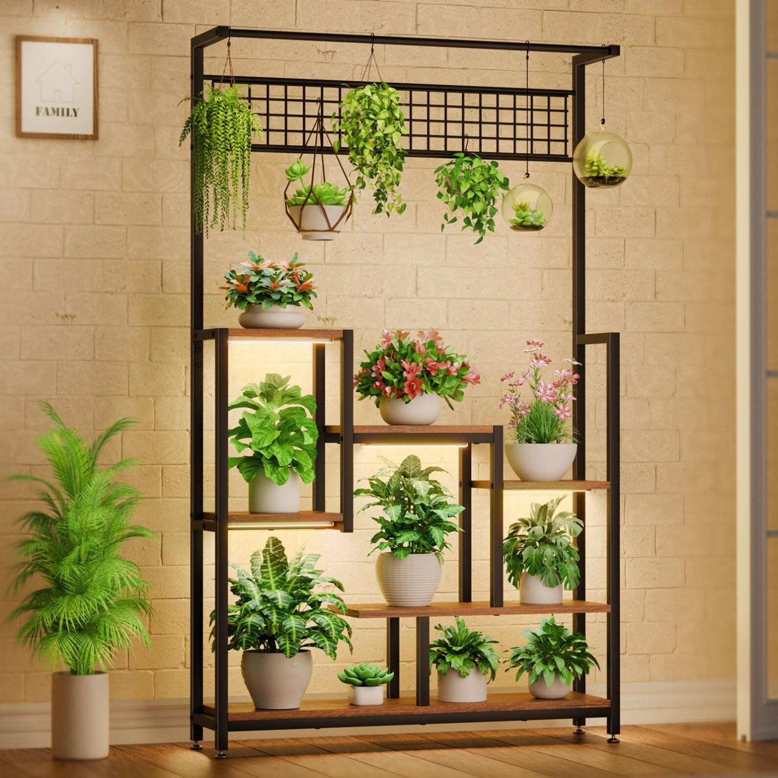 BACEKOLL Tall Plant Stand Indoor with Grow Lights,