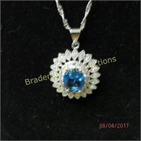 LADIES STERLING SILVER AND BLUE TOPAZ NECKLACE