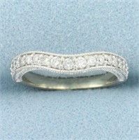 Curved Diamond Wedding Band Ring in 14k White Gold