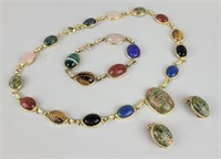 Gold Tone Scarab Necklace, Bracelet & Earrings.