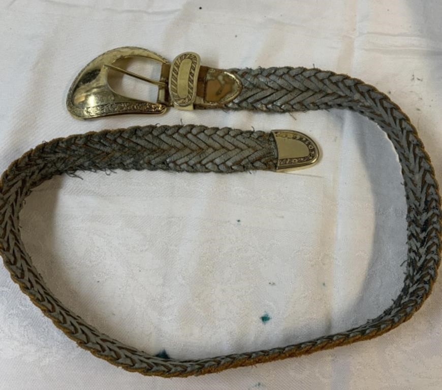 Vintage roped brass buckle belt medium