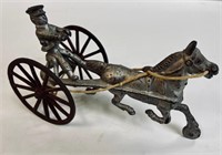 ANTIQUE CAST IRON HORSE & SULKY