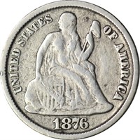 1876-CC SEATED DIME - FINE DETAILS, OLD CLEANING