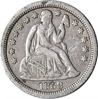 1858 SEATED LIBERTY DIME - VF