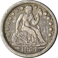 1854 SEATED LIBERTY DIME - VF/XF