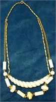 Fashion Goldtone Necklace w/White Beads