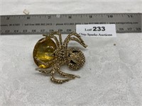 Rhinestone Scary Spider Jeweled Brooch Pin