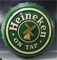 1985 HEINEKEN ON TAP GREEN MAN CAVE WALL DECOR 19"