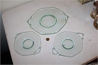 3 Green Fostoria Green Depression Glass Platters