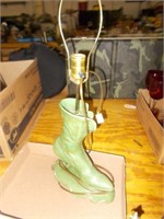 Antique Boot Lamp, Wooden Doe & Fawn,