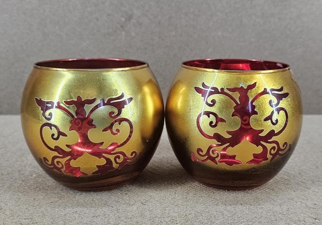 2pc Moraccan Red & Gold Candle Globes