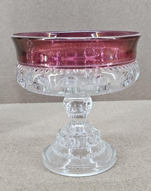 Cranberry Kings Crown Pedestal Bowl Dish